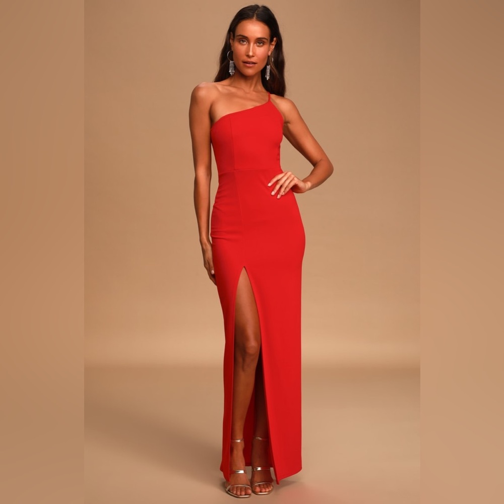 Lulus one shoulder red prom dress